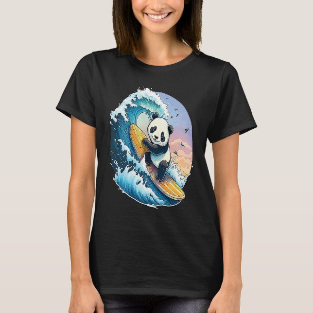 Camiseta Panda Bear Surfing the great Wave off Kanagawa (Frente)