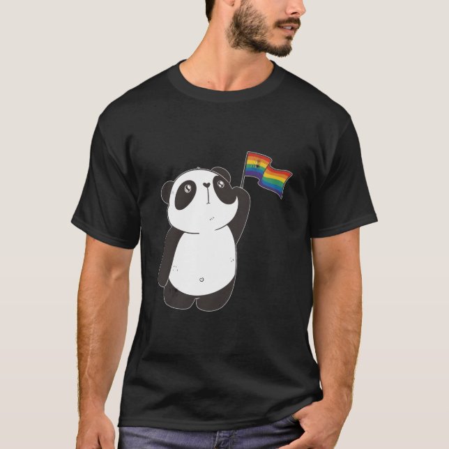 Camiseta Panda Bear With Rainbow Flag For And Children (Frente)