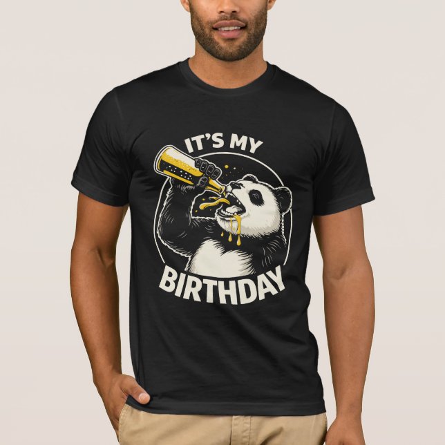 Camiseta Panda Bebendo Cerveja de Aniversário (Frente)