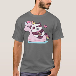 Camiseta Panda Bonita Aproveitando Chá de Bolha no Flo de P