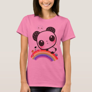 Camiseta Panda bonita com comida kawaii no arco-íris