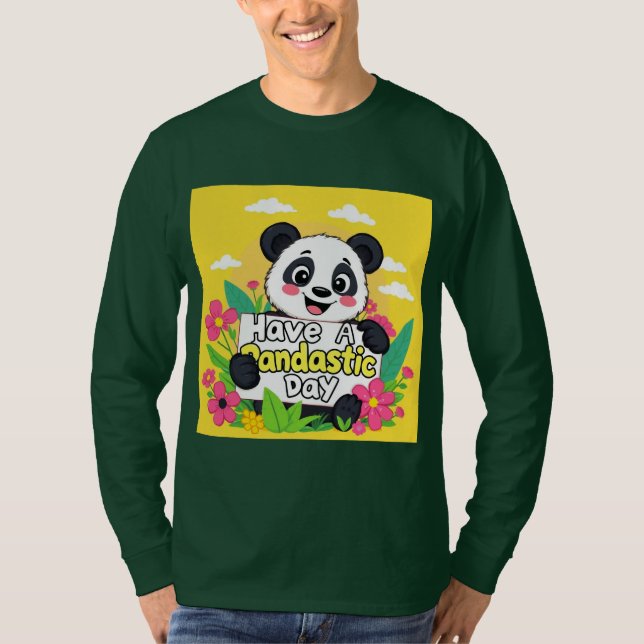 Camiseta Panda Bonita "Tenha Um Dia Pandástico" (Frente)