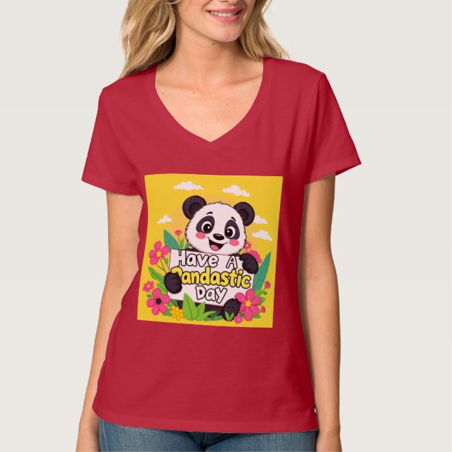 Camiseta Panda Bonita "Tenha Um Dia Pandástico" (Frente)