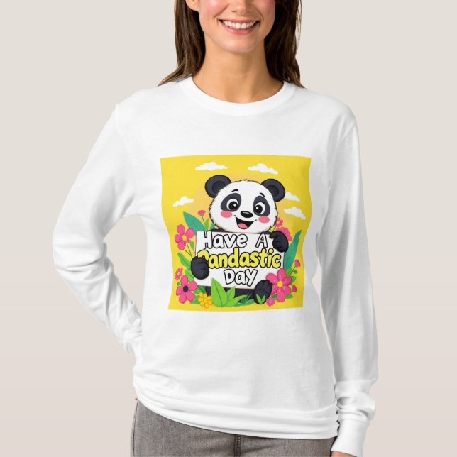 Camiseta Panda Bonita "Tenha Um Dia Pandástico" (Frente)