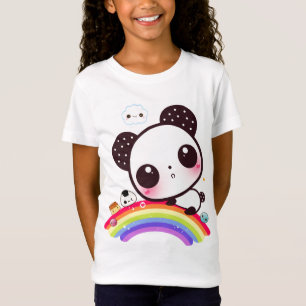 Camiseta Panda bonito com comida do kawaii no arco-íris