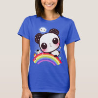 Panda bonito com comida do kawaii no arco-íris