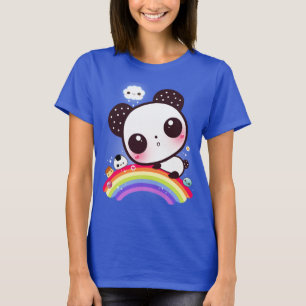 Camiseta Panda bonito com comida do kawaii no arco-íris
