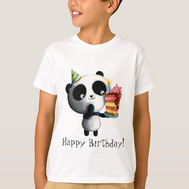 Camiseta Panda bonito do aniversário com bolo (Frente)