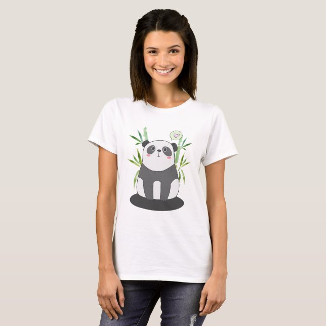 Camiseta Panda branca e negra em bambu (Frente Completa)
