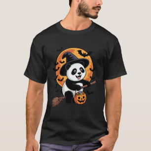 Camiseta Panda Bruxa Jack-o-Lantern Balde de Doces Hallowee