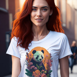 Camiseta Panda chinesa no pôr do sol com flores animais bon