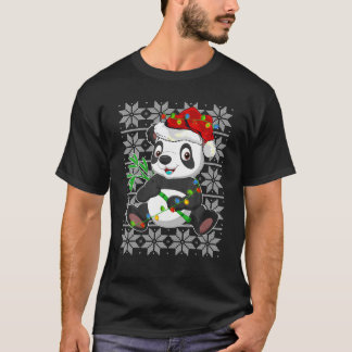 Camiseta Panda Christmas Lights Reindeer Santa Hat Panda Ug