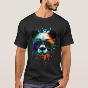 Camiseta Panda Com Óculos De Sol Com Placas De Tinta Colori