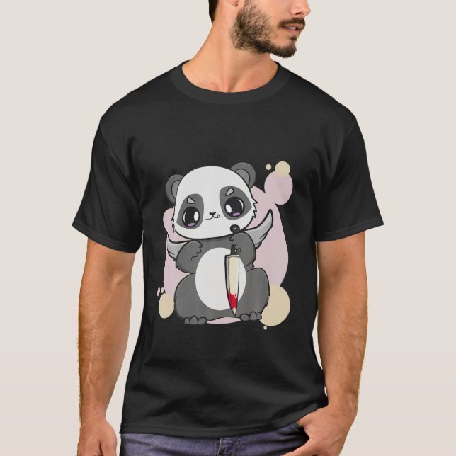 Camiseta Panda Com Olhos Roxos Faca De Brinquedo Kawaii Urs (Frente)