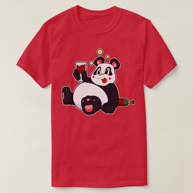 Camiseta Panda com Vidro de Vinho Vermelho (Frente do Design)