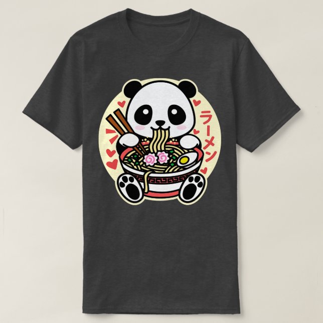 Camiseta Panda comendo Ramen Cute Kawaii Design (Frente do Design)