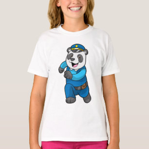 Camiseta Panda como agente da polícia com chapéu da polícia