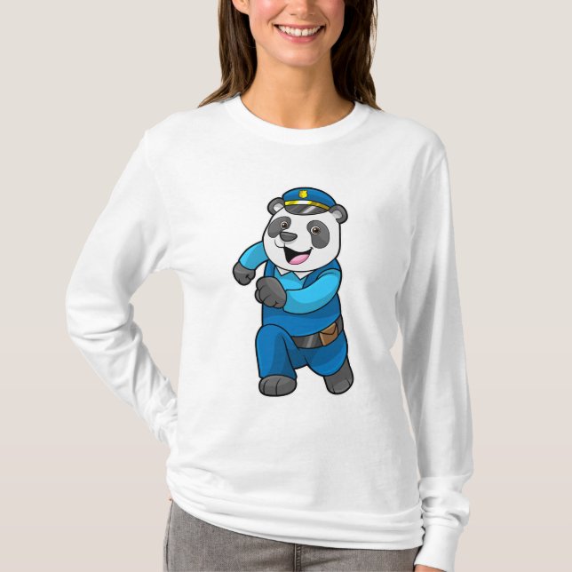 Camiseta Panda como agente da polícia com chapéu da polícia (Frente)