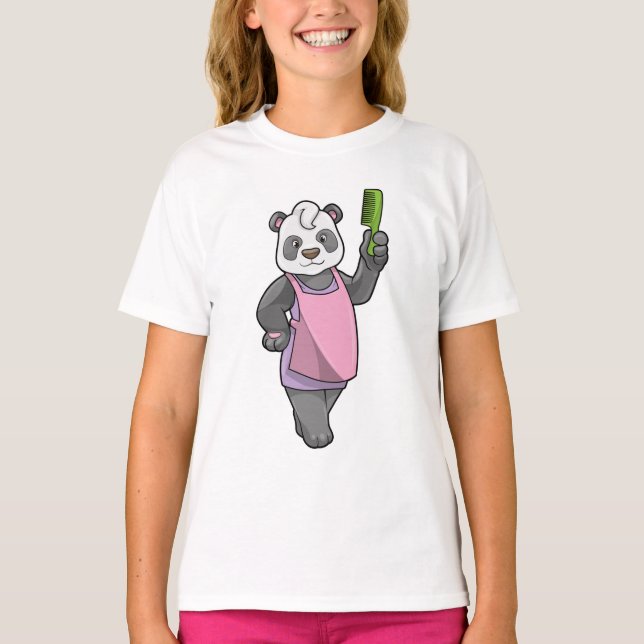 Camiseta Panda como cabeleireiro com Comb (Frente)