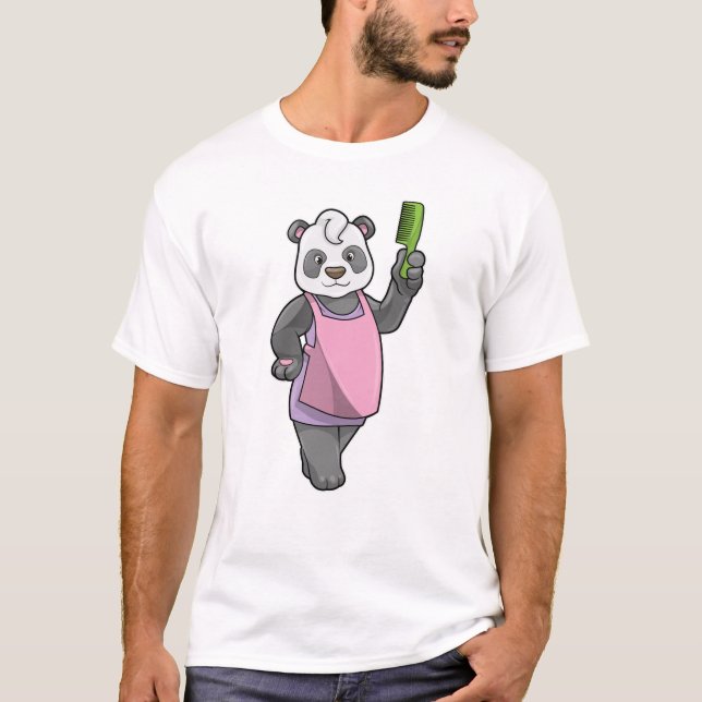 Camiseta Panda como cabeleireiro com Comb (Frente)