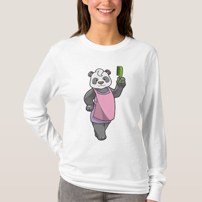 Camiseta Panda como cabeleireiro com Comb (Frente)