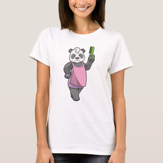 Camiseta Panda como cabeleireiro com Comb (Frente)