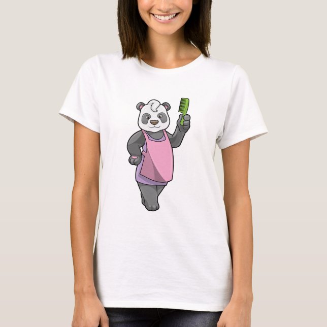 Camiseta Panda como cabeleireiro com Comb (Frente)