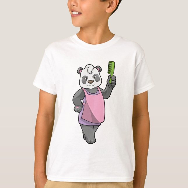 Camiseta Panda como cabeleireiro com Comb (Frente)