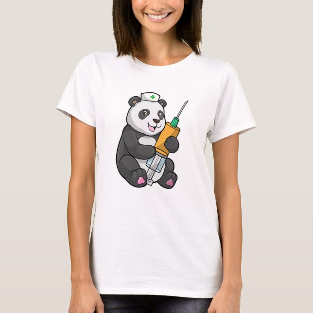 Camiseta Panda como enfermeira com seringa (Frente)