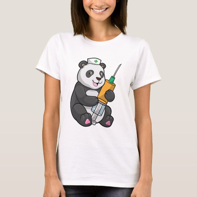 Camiseta Panda como enfermeira com seringa (Frente)