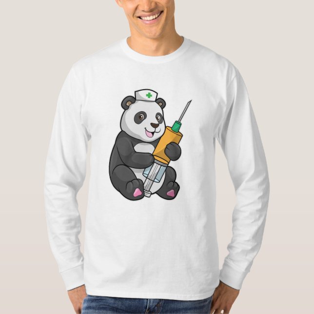 Camiseta Panda como enfermeira com seringa (Frente)