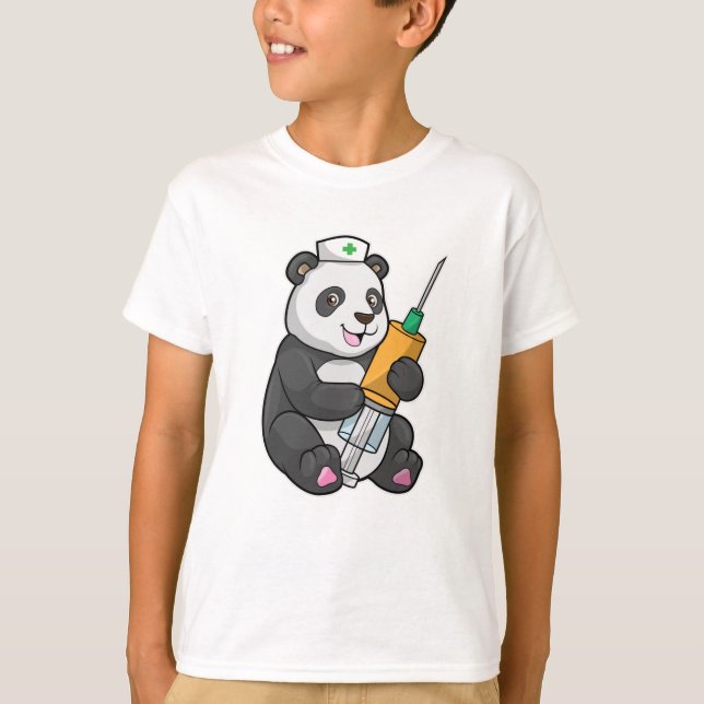 Camiseta Panda como enfermeira com seringa (Frente)