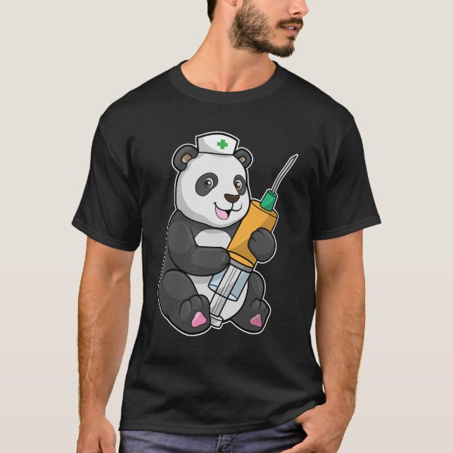 Camiseta Panda como enfermeira com seringa (Frente)