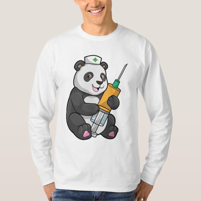 Camiseta Panda como enfermeira com seringa (Frente)