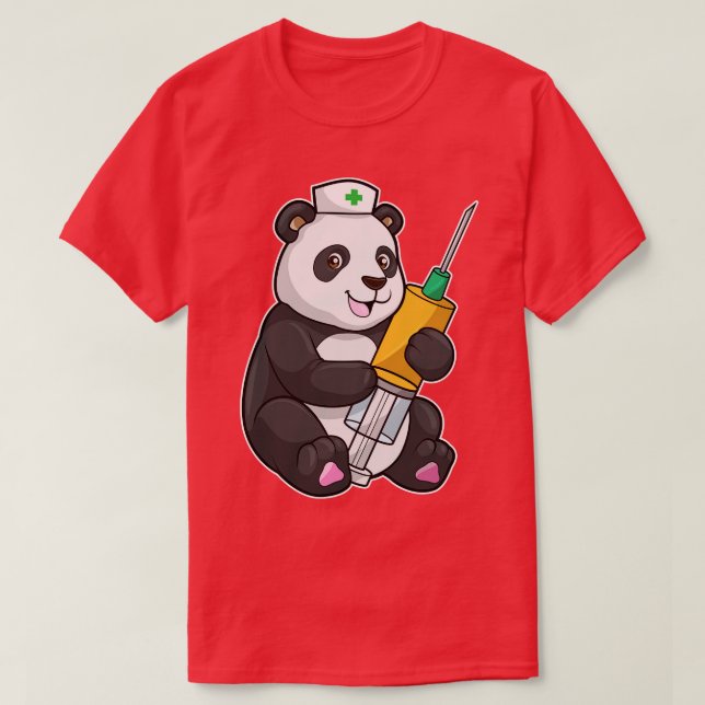 Camiseta Panda como enfermeira com seringa (Frente do Design)