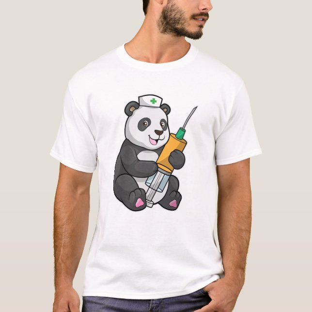 Camiseta Panda como enfermeira com seringa (Frente)