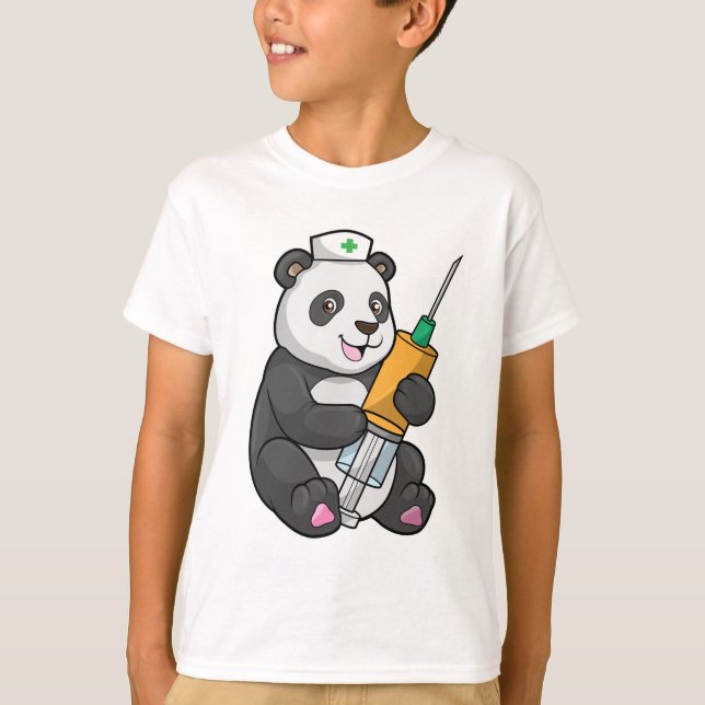 Camiseta Panda como enfermeira com seringa (Frente)