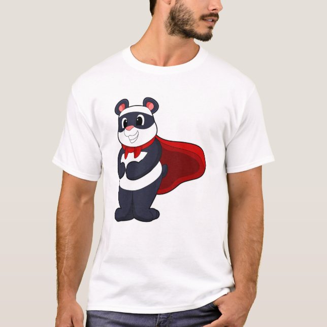 Camiseta Panda como Herói com Máscara e Cabo (Frente)