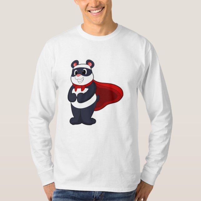 Camiseta Panda como Herói com Máscara e Cabo (Frente)