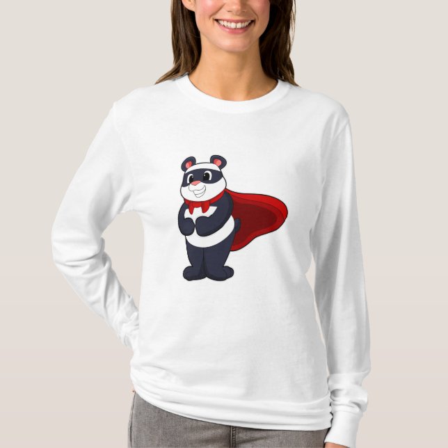 Camiseta Panda como Herói com Máscara e Cabo (Frente)