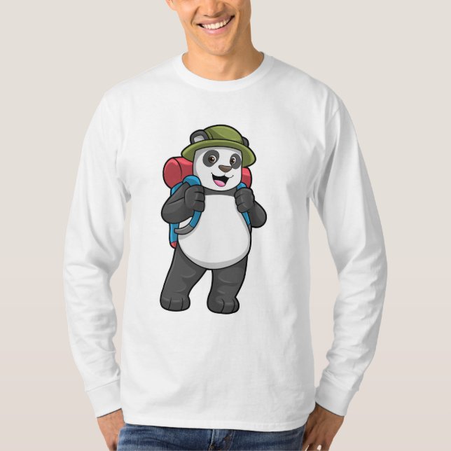 Camiseta Panda como Hiker com mochila (Frente)