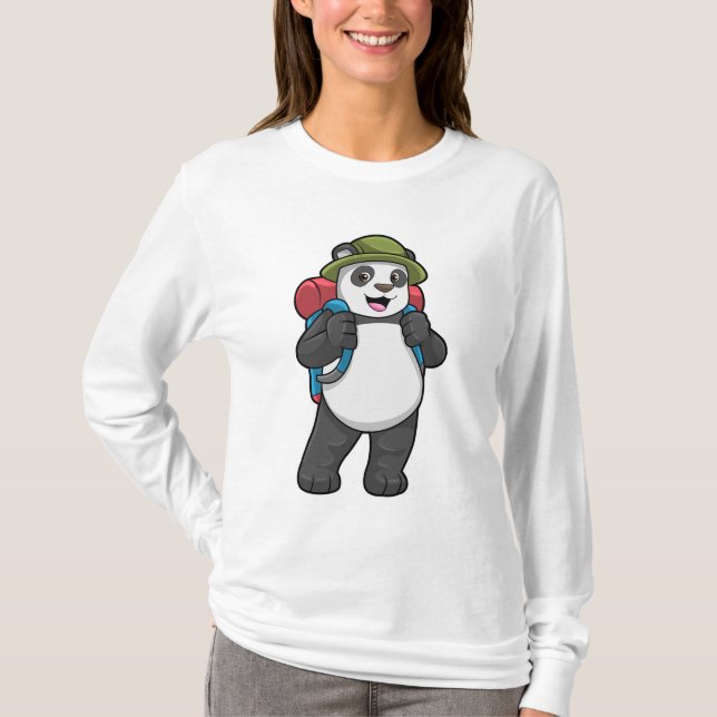 Camiseta Panda como Hiker com mochila (Frente)