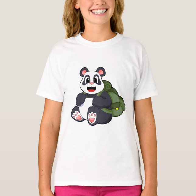 Camiseta Panda como Hiker com mochila (Frente)