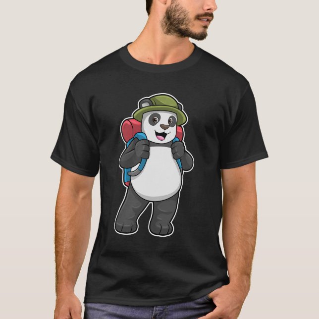 Camiseta Panda como Hiker com mochila (Frente)