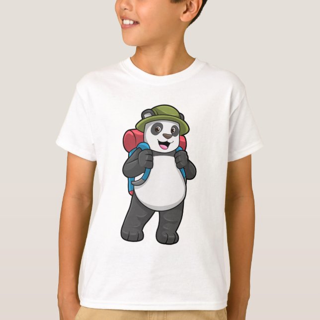Camiseta Panda como Hiker com mochila (Frente)