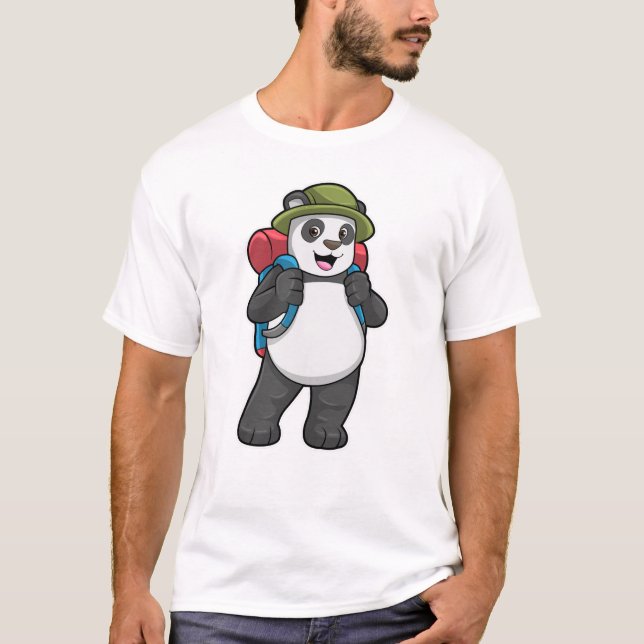 Camiseta Panda como Hiker com mochila (Frente)