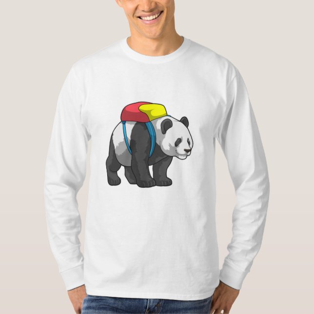 Camiseta Panda como Hiker com mochila (Frente)