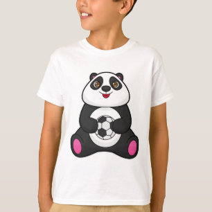 Camiseta Panda como jogador de futebol com bola de futebol