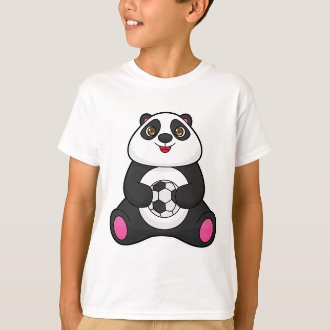 Camiseta Panda como jogador de futebol com bola de futebol (Frente)
