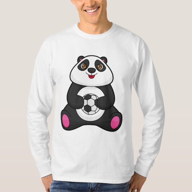 Camiseta Panda como jogador de futebol com bola de futebol (Frente)